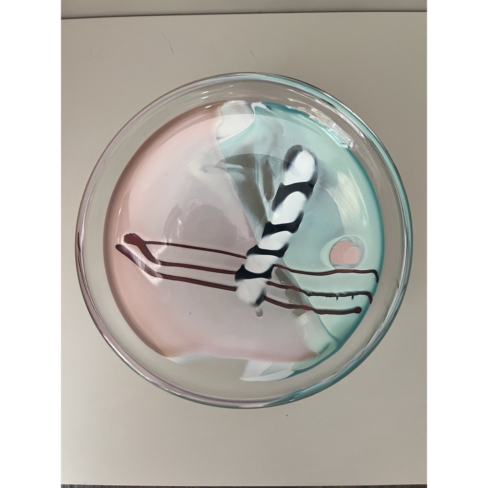 James R. Wilbat Art Glass Dish Artist Signed Pink Blue Abstract Southwest